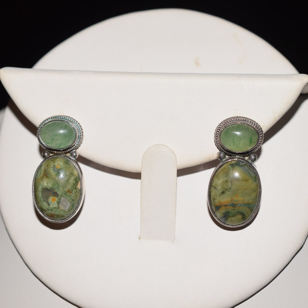 925 Designer Janice Girardi Jade & Jasper Earrings